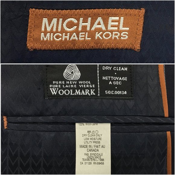 New Michael Kors Mens Suit 2 Piece Set Size 44L‎ Jacket Blazer Pants Wool Blue - Picture 7 of 16